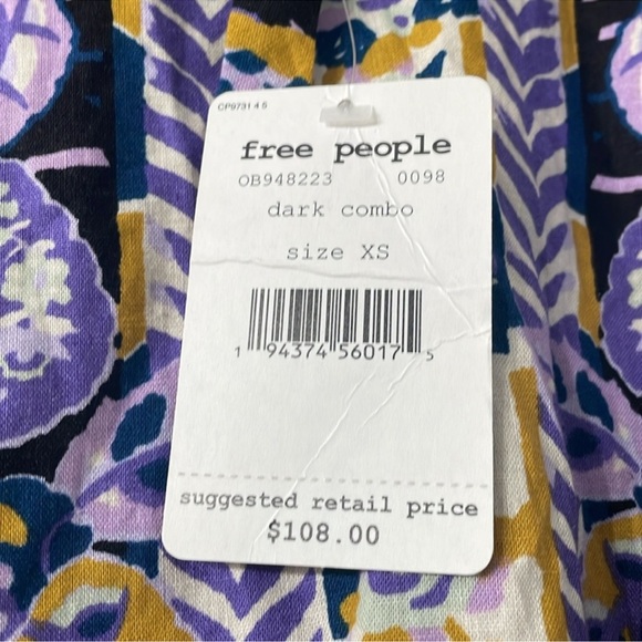 FREE PEOPLE SUMMER TULUM TUNIC PURPLE/GOLD FLORAL OPEN BACK SIZE XS/S NEW - Picture 7 of 9